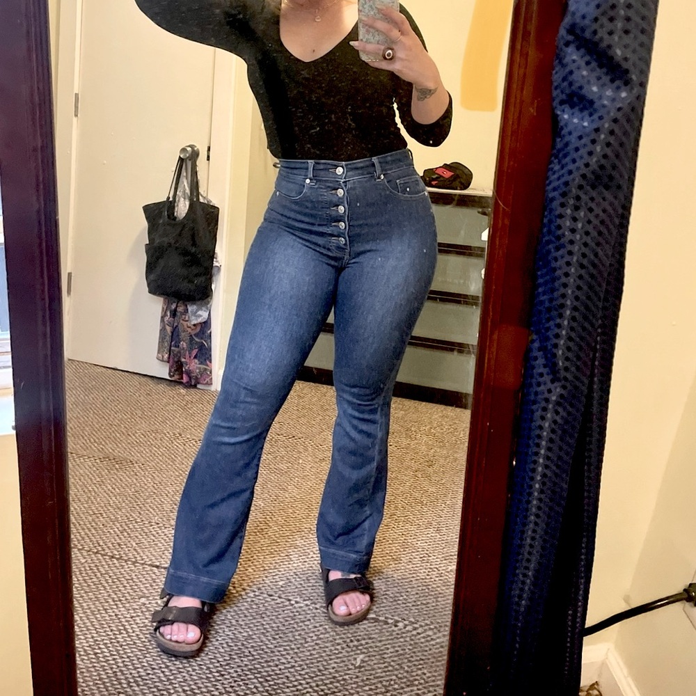Dark Blue Express Flared Stretchy Jeans